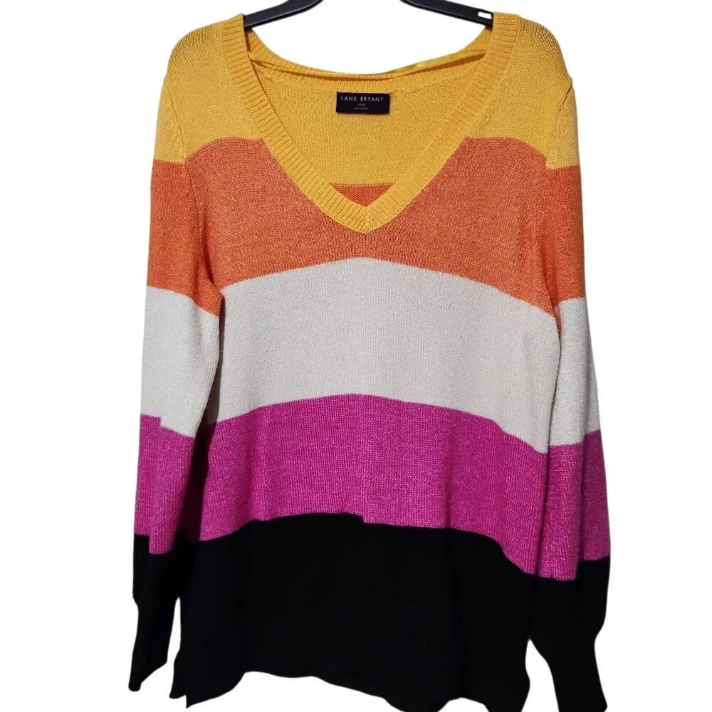 Lane Bryant Sweater Size 14/16 Striped Tunic Sweater Colorful - Picture 2 of 15